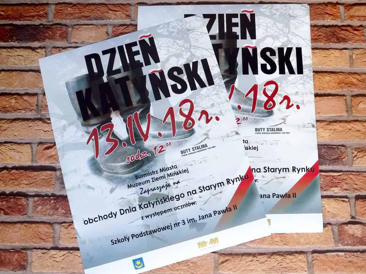 Plakaty ogłoszeniowe druk Dzień Katyński projekt druk MZM 7 PUL