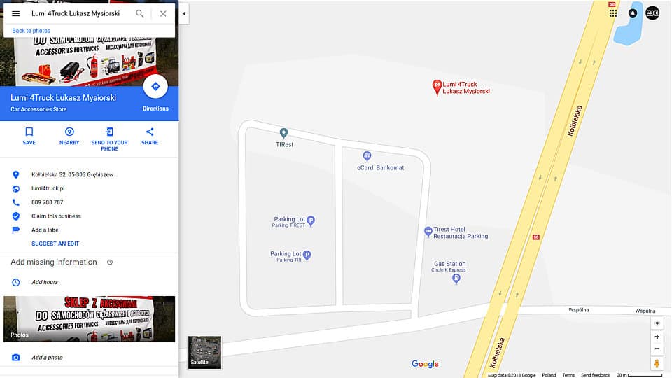 zdjęcie firmy lumi 4truck grębiszew w Google Maps reklama