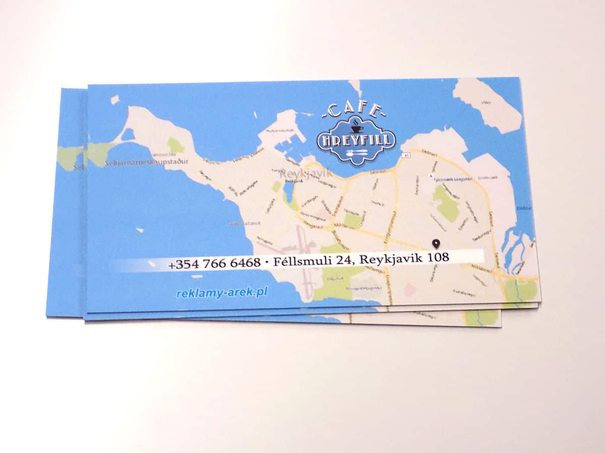 business card reykjavik cafe hreyfill street map