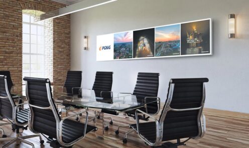 Reprezentacyjny dekor na ścianę grafika dekoracyjna biura | Dekoracja pomieszczenia - reklama w centrali PGNiG