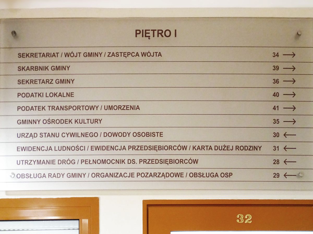 tablica informacyjna kierunkowa na ścianę oznakowanie w budynku