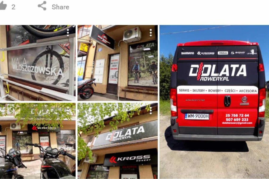 reklamy sklepu z rowerami w mapach google