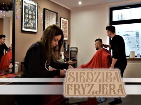 reklama na szybie siedziba fryzjera mińsk mazowieck