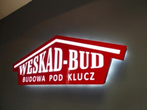 świecące logo na ścianie reklama świetlna kaseton do kształtu